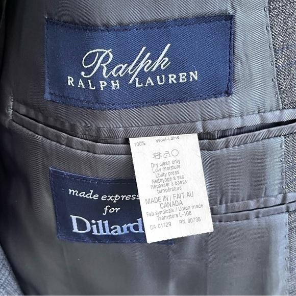 RRL Ralph Lauren Wool Jacket‎ Coat Blazer Gray W/Blue Plaid 42R ?See Description - Picture 3 of 12